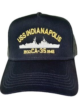 USS Indianapolis CA-35 Baseball Cap Hat Mesh Snapback Blue Embroidered US Navy